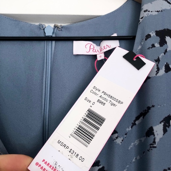 NWT Parker Soliana Silk Blend Mini Dress in Arctic Tiger Blue - Size 0 - Picture 10 of 15